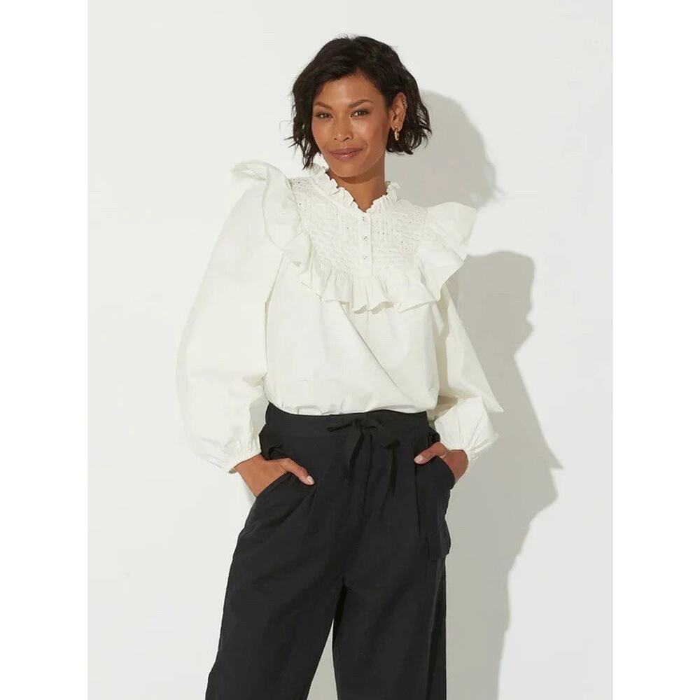 Cleobella White Ruffle Vivienne Blouse L